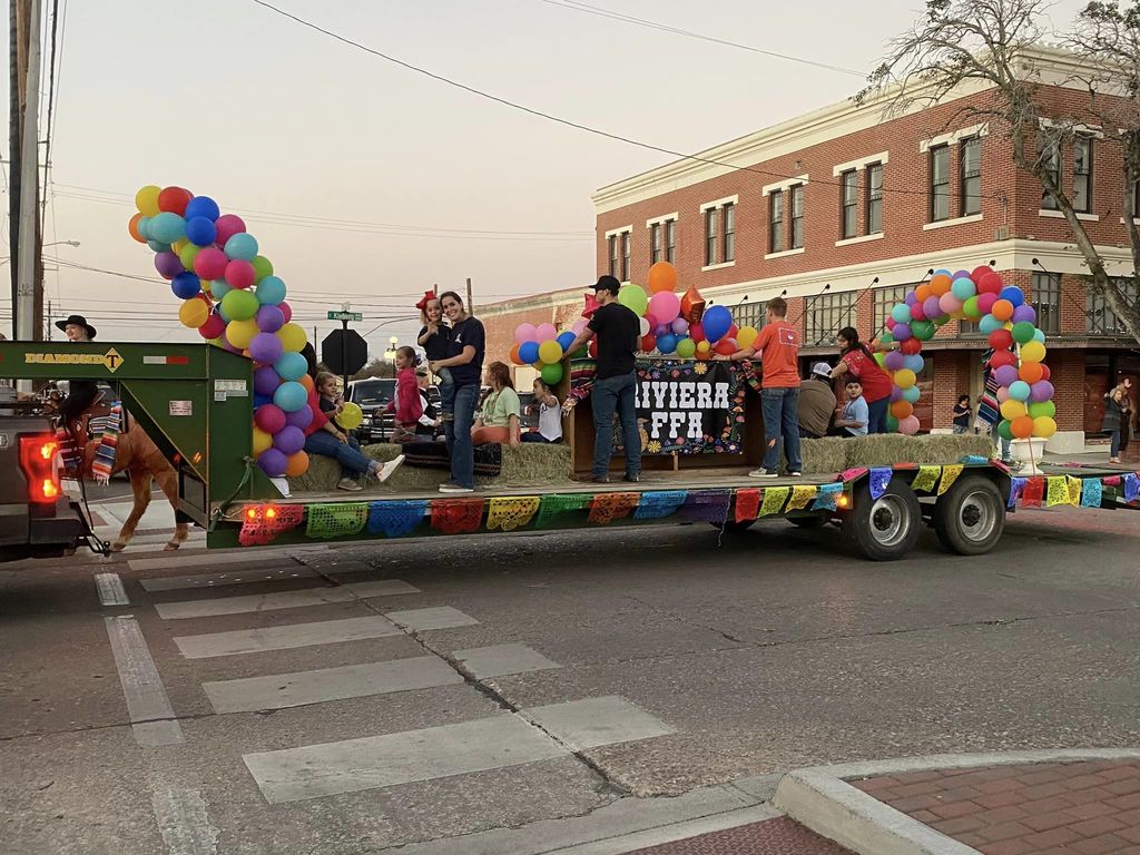 Riviera FFA was proudly represented in the Kleberg-Kenedy County Junior Livestock Show Parade Friday, Jan. 6. Our float won the Grand Marshall’s Choice Award! Also representing Riviera FFA in the parade were Riviera FFA Queen’s Contestants: Maci Rogers, Kami Albus and Gianna Cantu. The KKJLS Parade kicked off the 2023 Kleberg-Kenedy County Junior Livestock Show. Please wish all exhibitors luck as they begin competing in this year’s stock show.