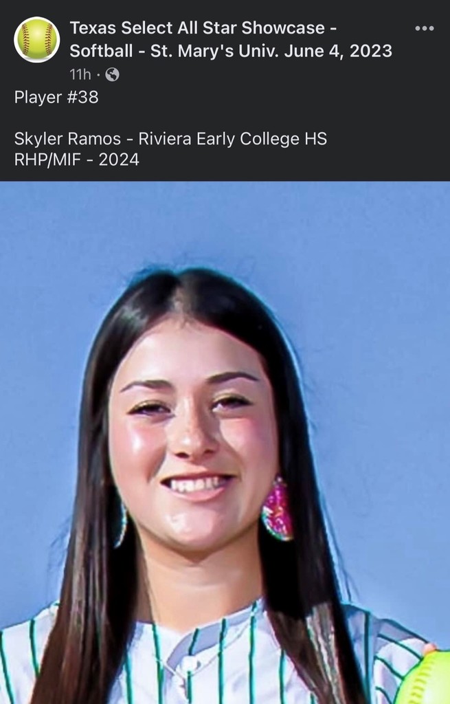 We want to take the time to congratulate our very own Skyler Ramos, who has been selected to participate in the Texas Select High School showcase in San Antonio Tx.  Skyler will have the opportunity to showcase her talent along some of the best softball players in south Texas and they will be able to do this in front of multiple college coaches.  The event will take place at the  University of St Mary’s in San Antonio Tx on June 4th. 